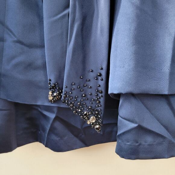 Kay Unger Longline Double Breasted Belted Jacket & Dress Set Navy Satin 14 - Picture 6 of 12